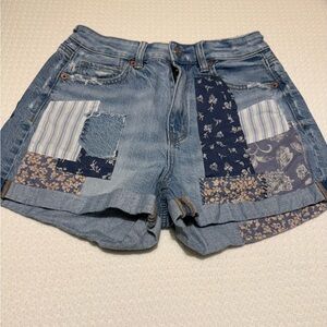 American Eagle Blue Jean Shorts Patchwork Design